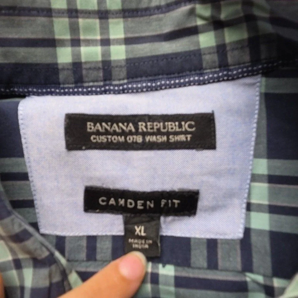 Banana Republic Shirt Mens XL Blue Plaid Long Sleeve Camden Fit Button-Up Casual